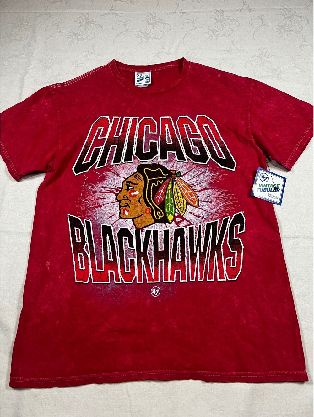 47’Brand Vintage Tubular Chicago Blackhawks Racer Red T-Shirt Size Medium
